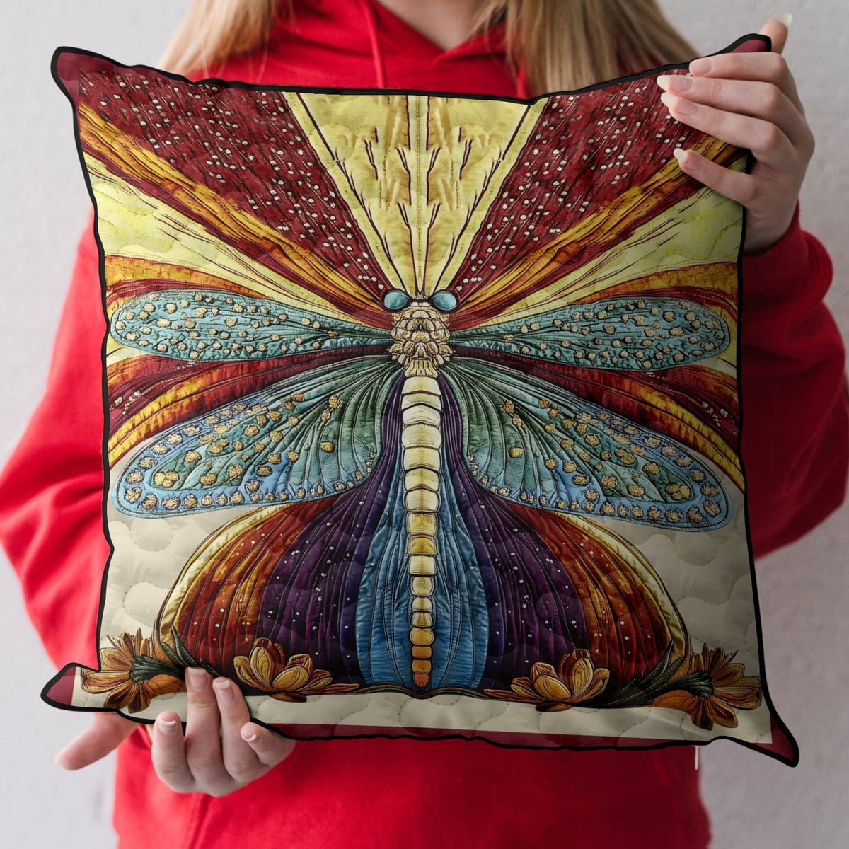 Dancing Dragonfly Quilted Cushion Cover printed cushion cover