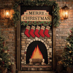 Dark Brick Christmas Hearth Quilted Door Curtain printed door curtain