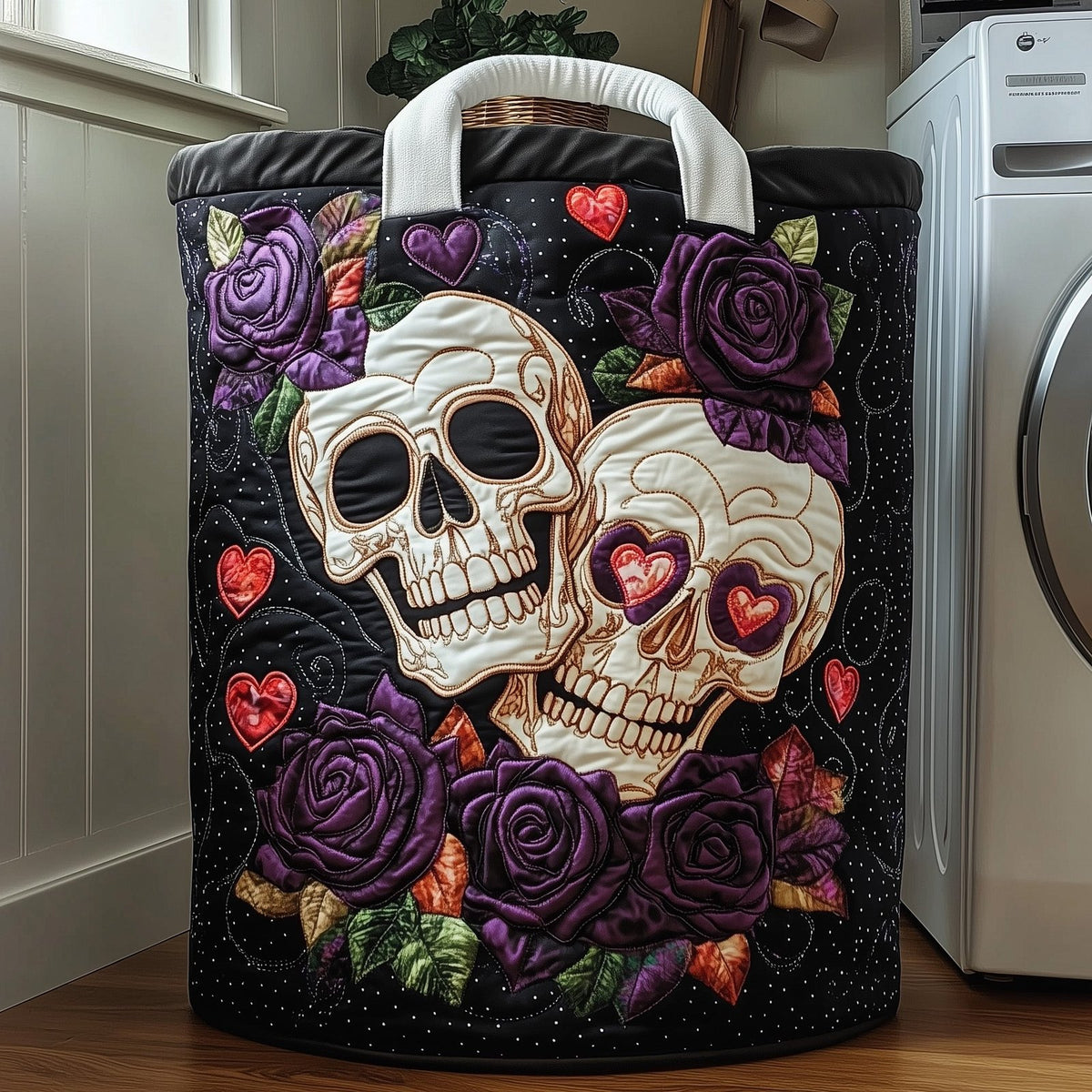 Dark Elegance Quilted Laundry Hamper printed laundry hamper