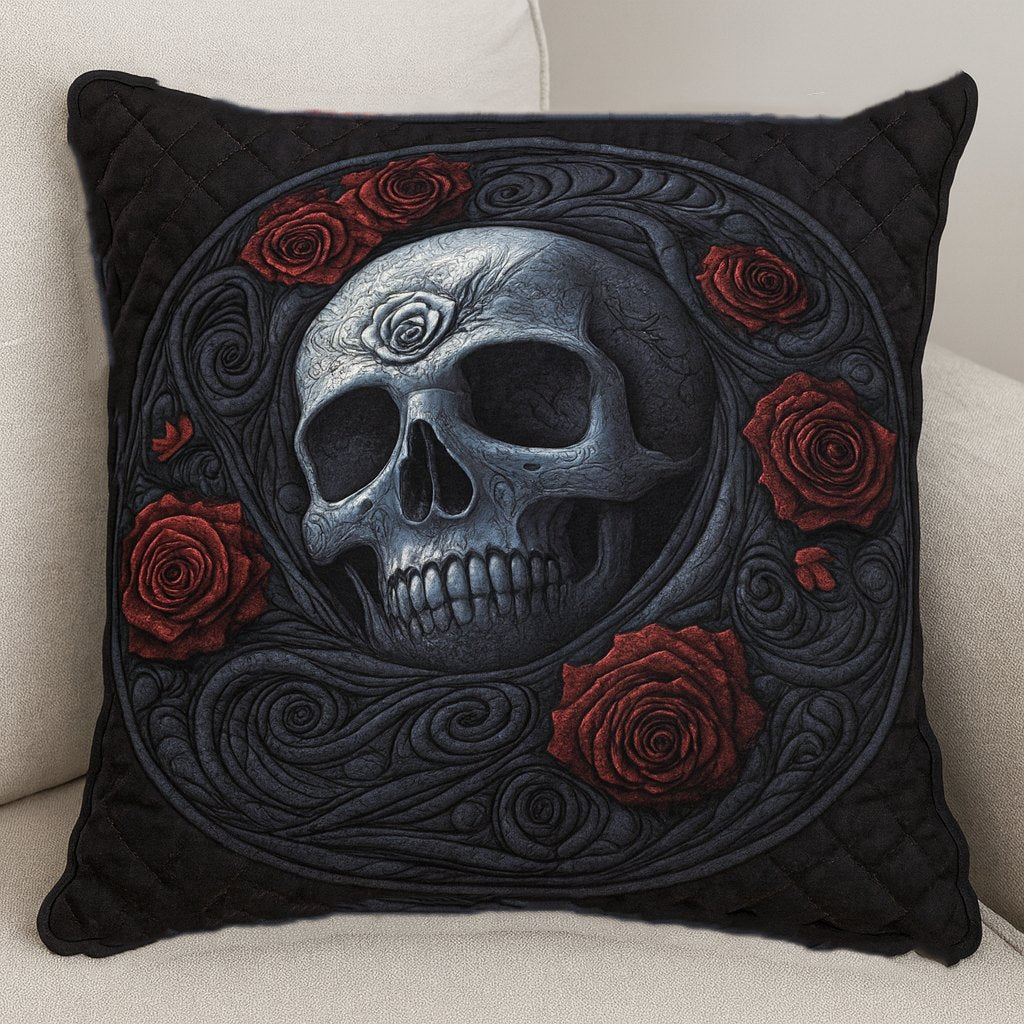 Dark Rose Skull Quilted Cushion Cover printed cushion cover