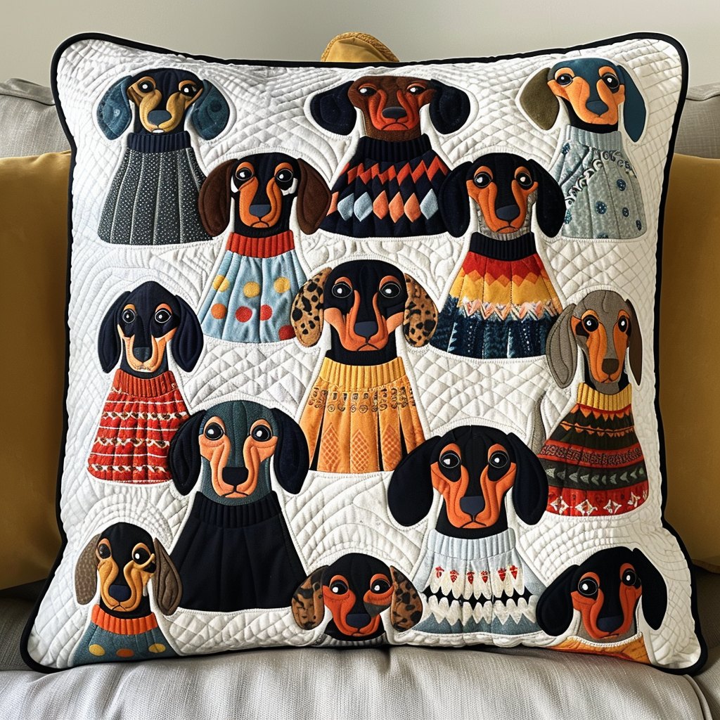 Dashie in Sweater Quilted Cushion Cover printed cushion cover
