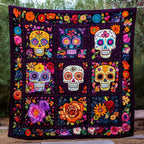 Day of the Dead Sugar Skull Quilted Blanket printed blanket