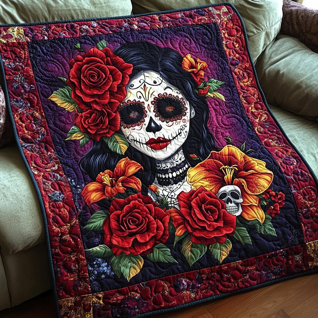 Dazzling Skull Art Quilted Blanket printed blanket