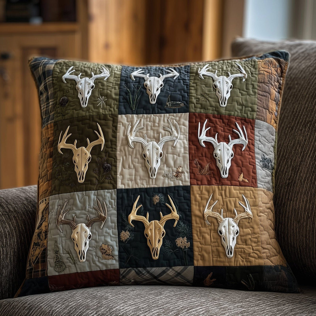 Deer Serenity Quilted Cushion Cover printed cushion cover