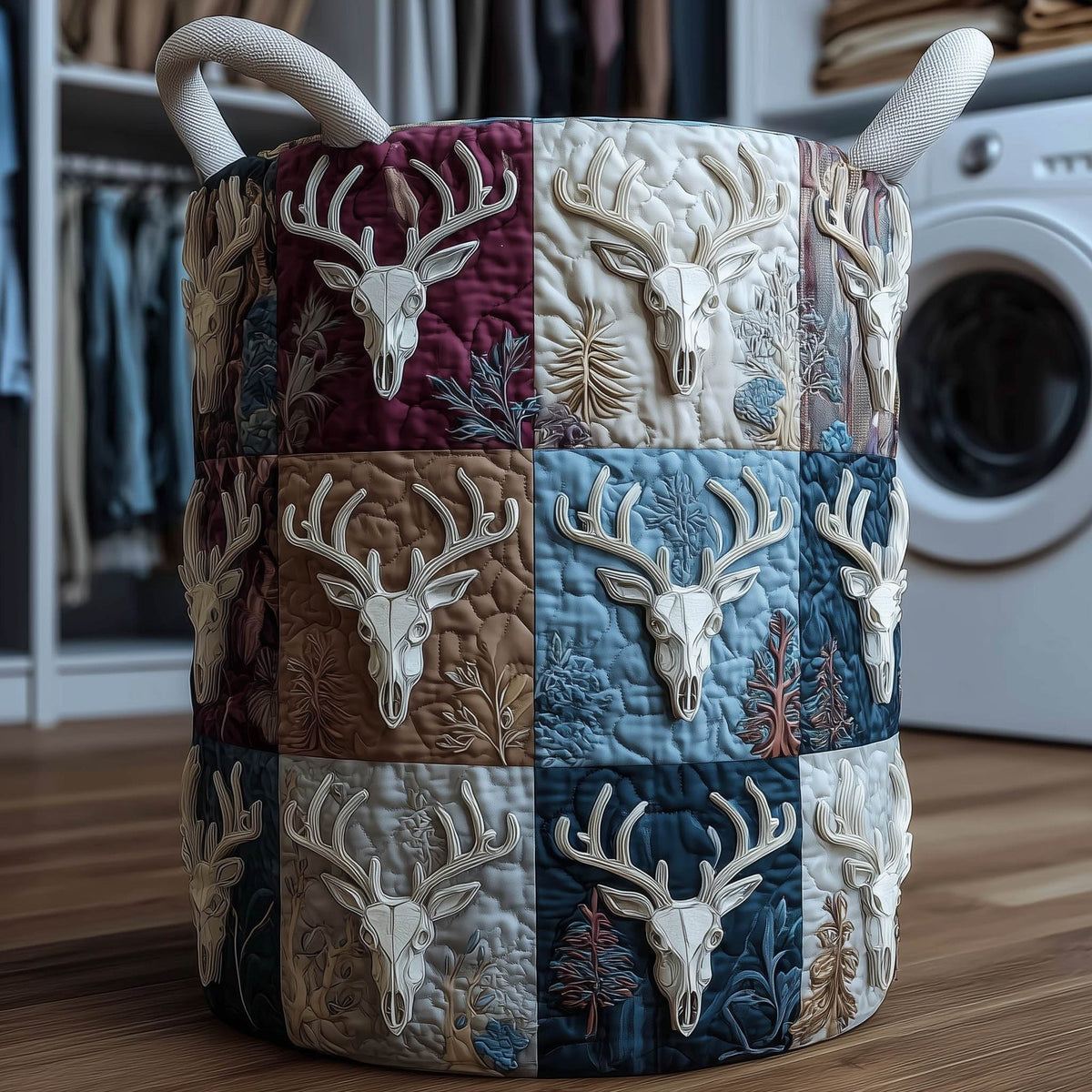 Deer Skull Quilted Laundry Hamper printed laundry hamper