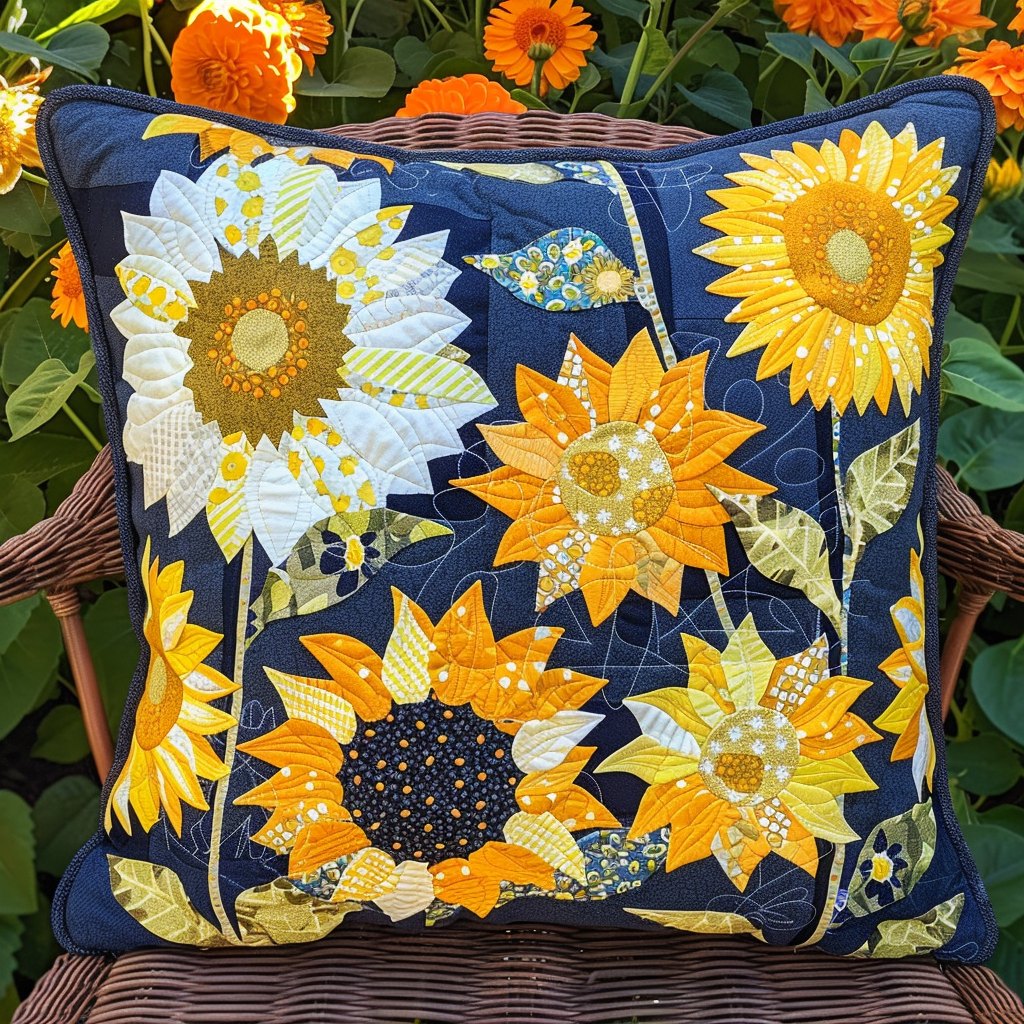 Delightful Sunflowers Quilted Cushion Cover printed cushion cover