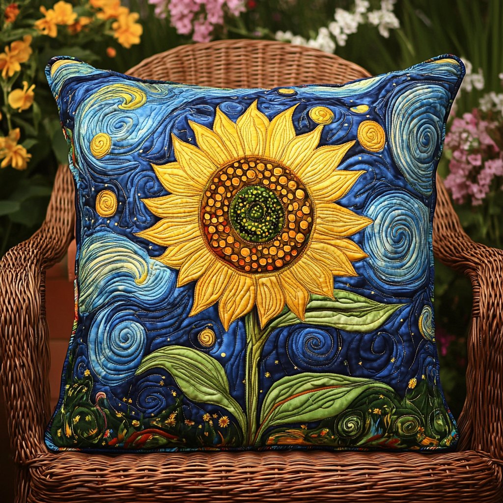 Delightful Sunflowers Quilted Cushion Cover printed cushion cover