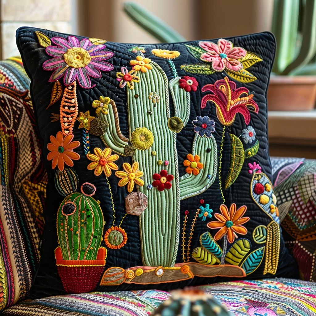 Desert Bloom Quilted Cushion Cover printed cushion cover