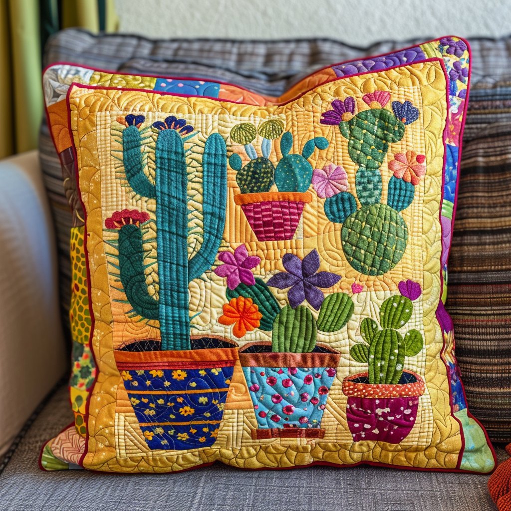 Desert Dreamscape Cactus Quilted Cushion Cover printed cushion cover