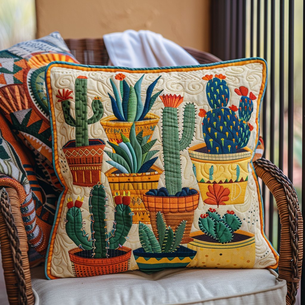 Desert Dreamscape Cactus Quilted Cushion Cover printed cushion cover