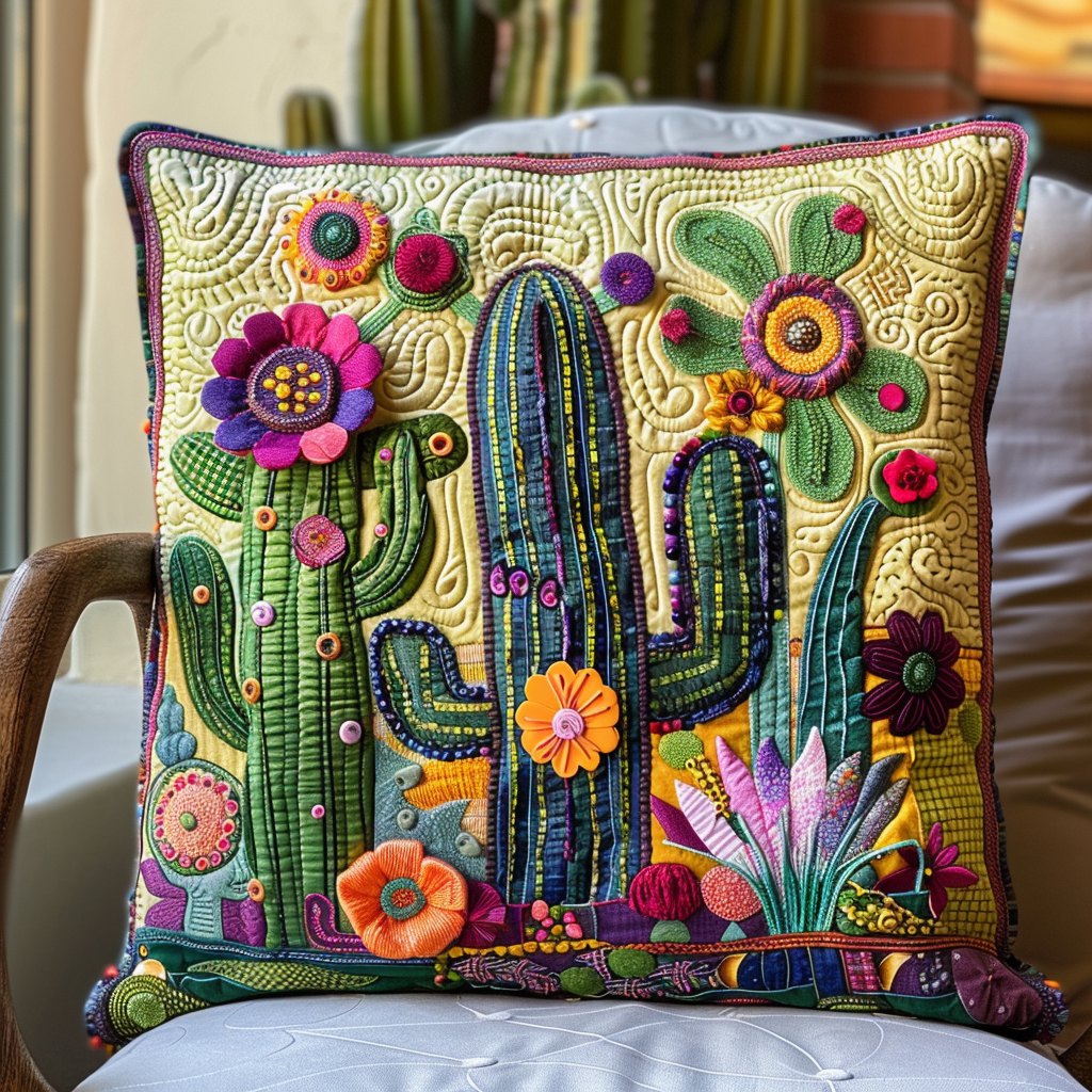 Desert Dreamscape Cactus Quilted Cushion Cover printed cushion cover