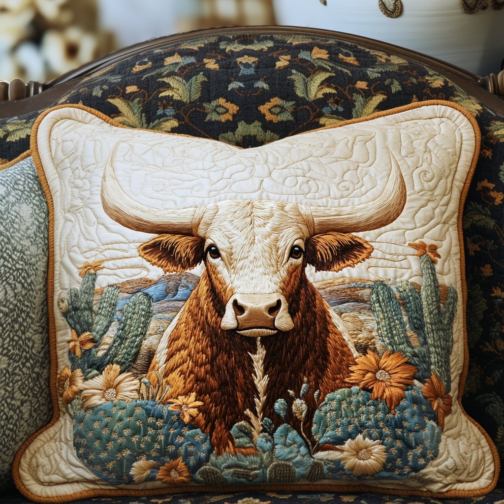 Desert Longhorn Quilted Bedding Cushion Cover printed cushion cover