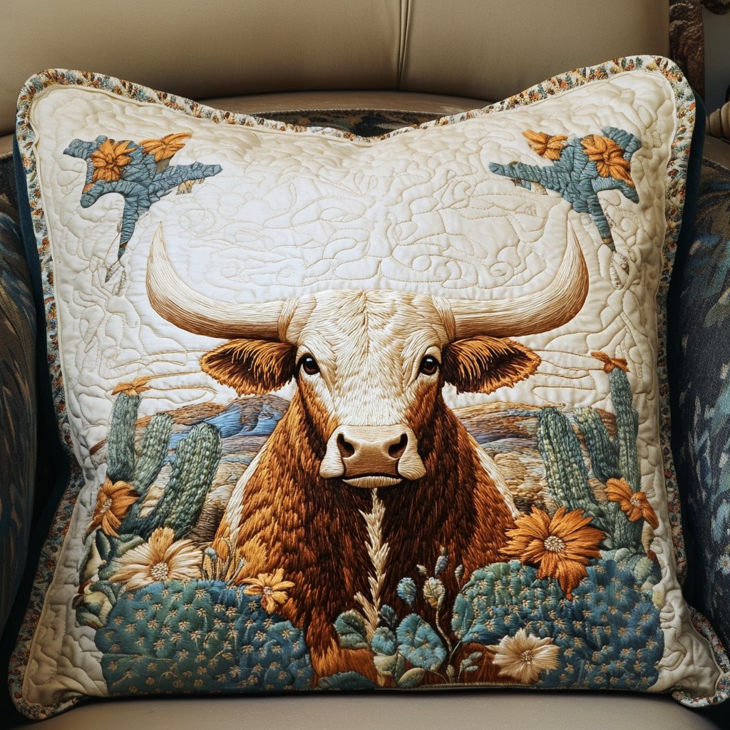 Desert Longhorn Quilted Cushion Cover printed cushion cover
