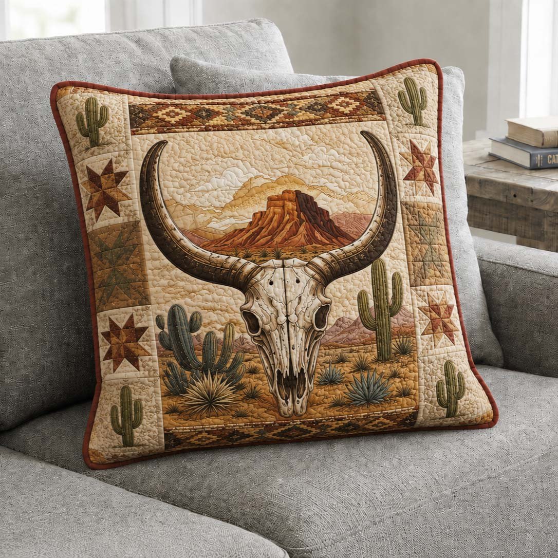 Desert Skull Texas Quilted Cushion Cover printed cushion cover