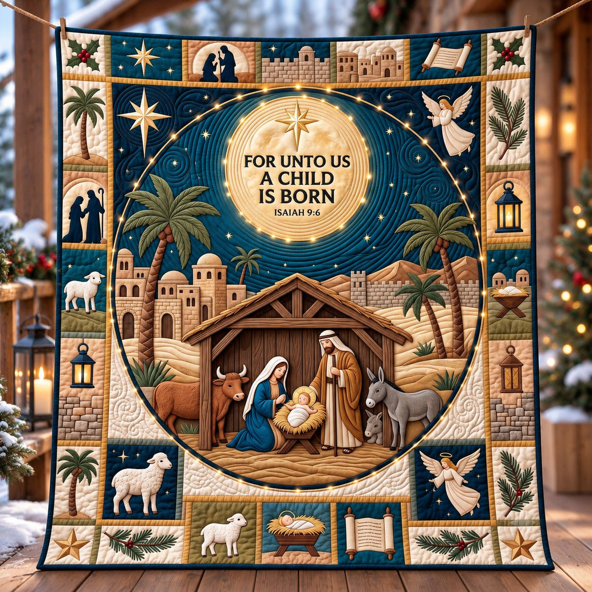 Desert Star Nativity Quilted Blanket printed blanket