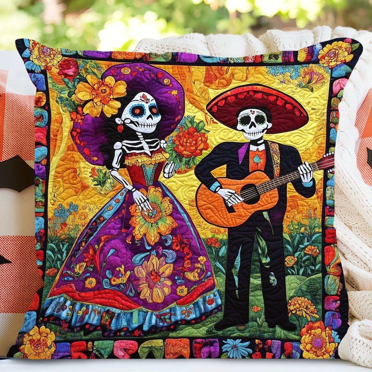 Dia De Los Muertos Quilted Cushion Cover printed cushion cover