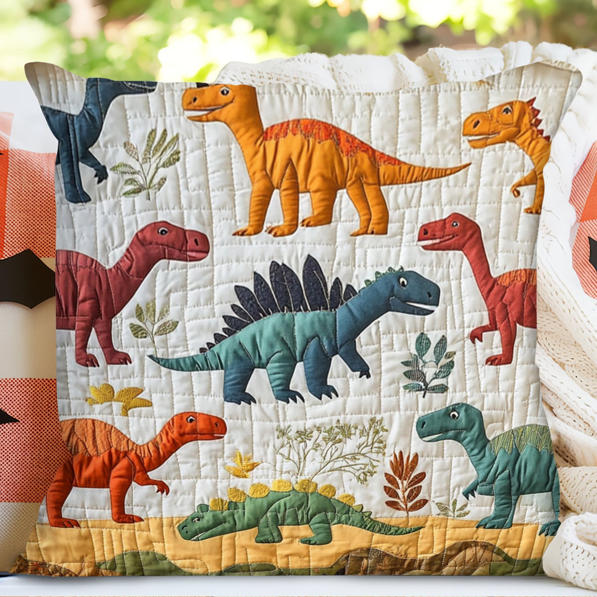 Dino Safari Quilted Cushion Cover printed cushion cover