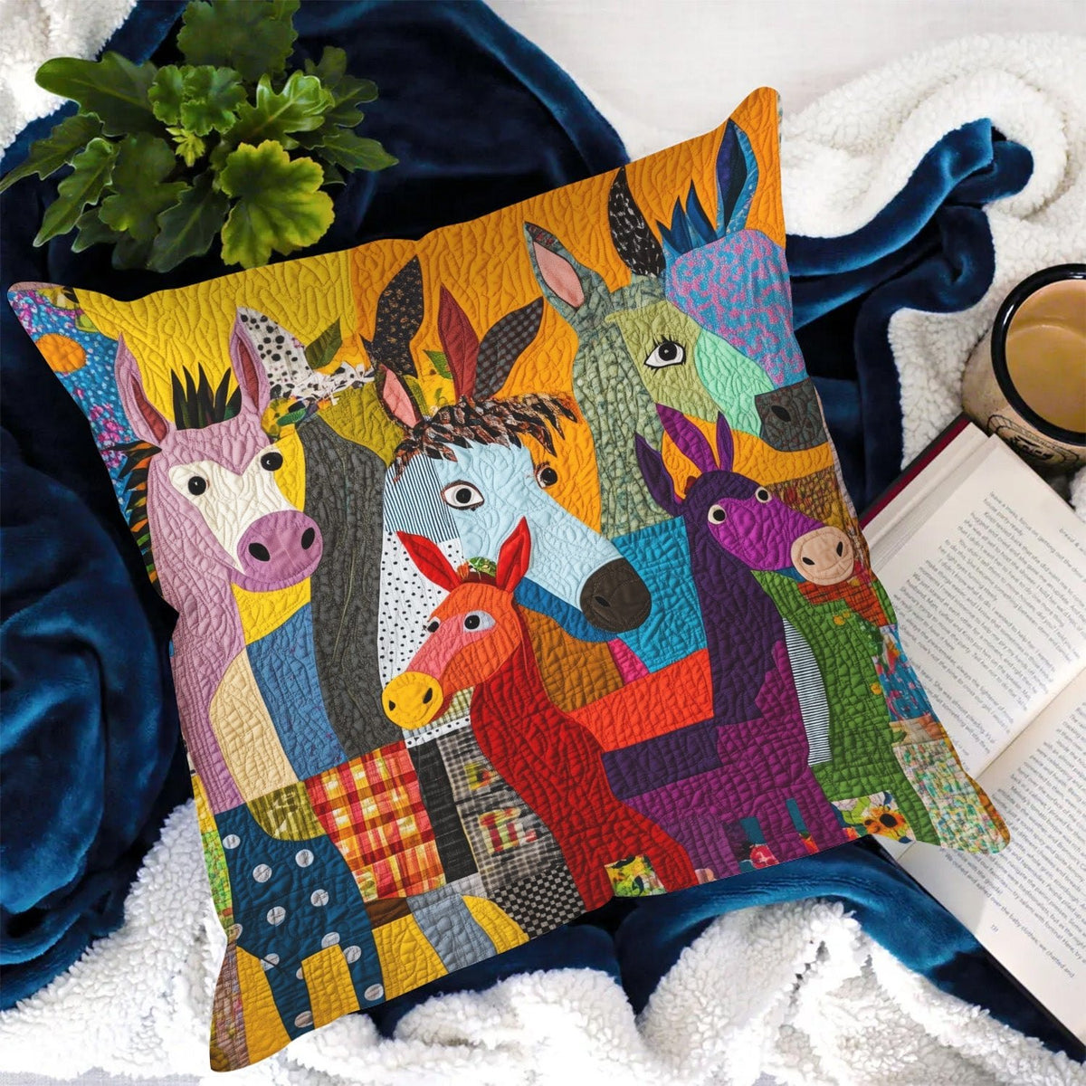 Donkey Delight Quilted Cushion Cover printed cushion cover