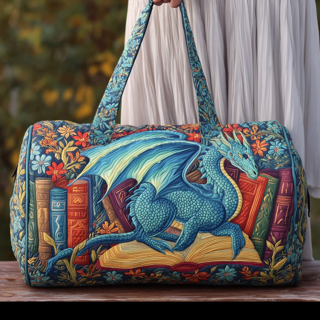 Dragon And Books Quilted Duffle Bag printed duffle bag