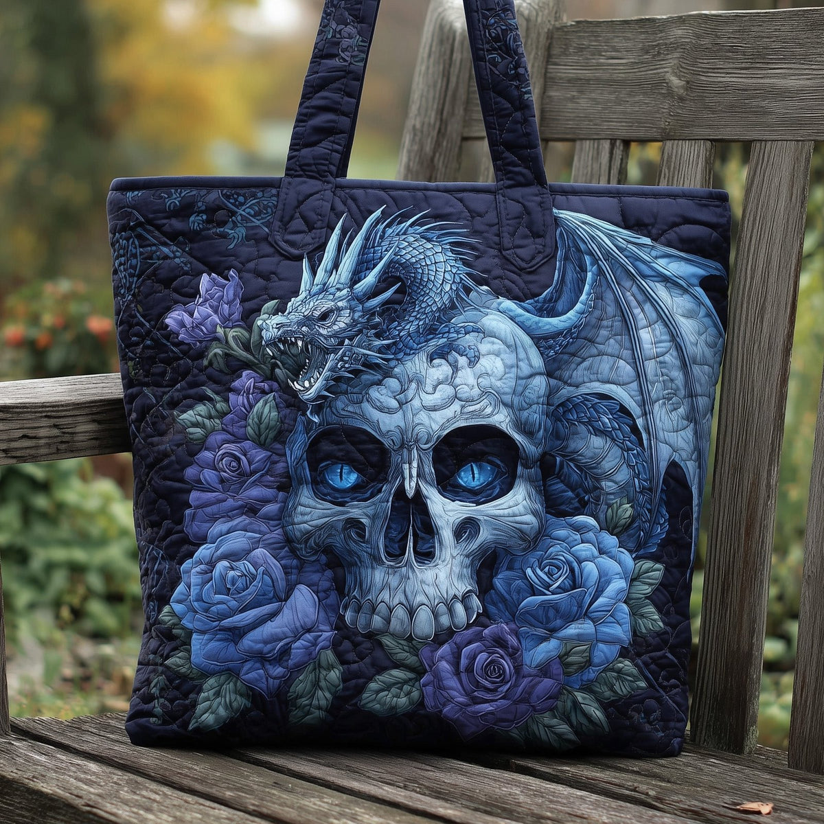 Dragon And Skull Quilted Tote Bag printed tote bag