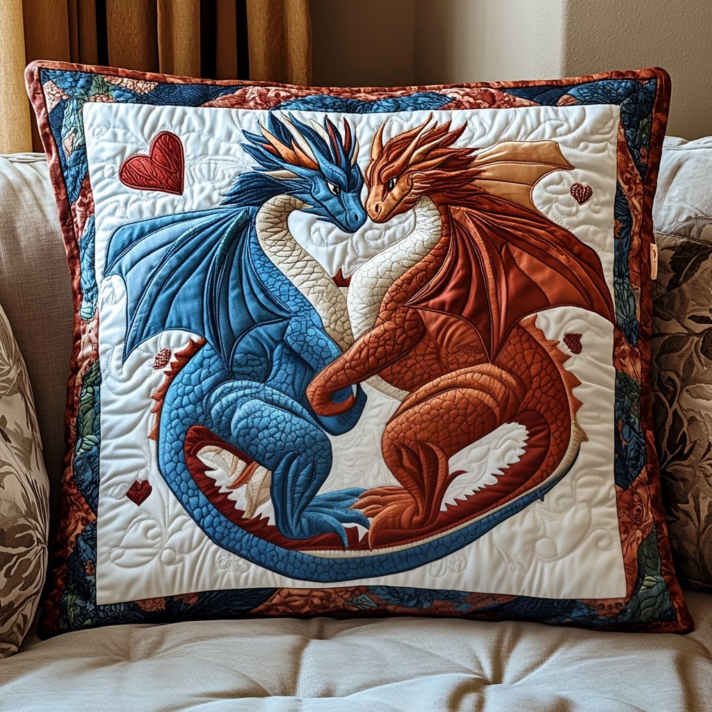 Dragon Embrace Quilted Cushion Cover printed cushion cover