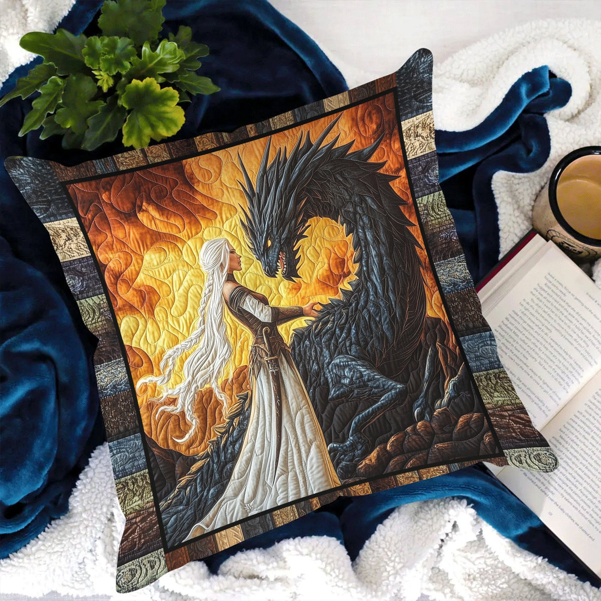Dragon Guardian Quilted Cushion Cover printed cushion cover