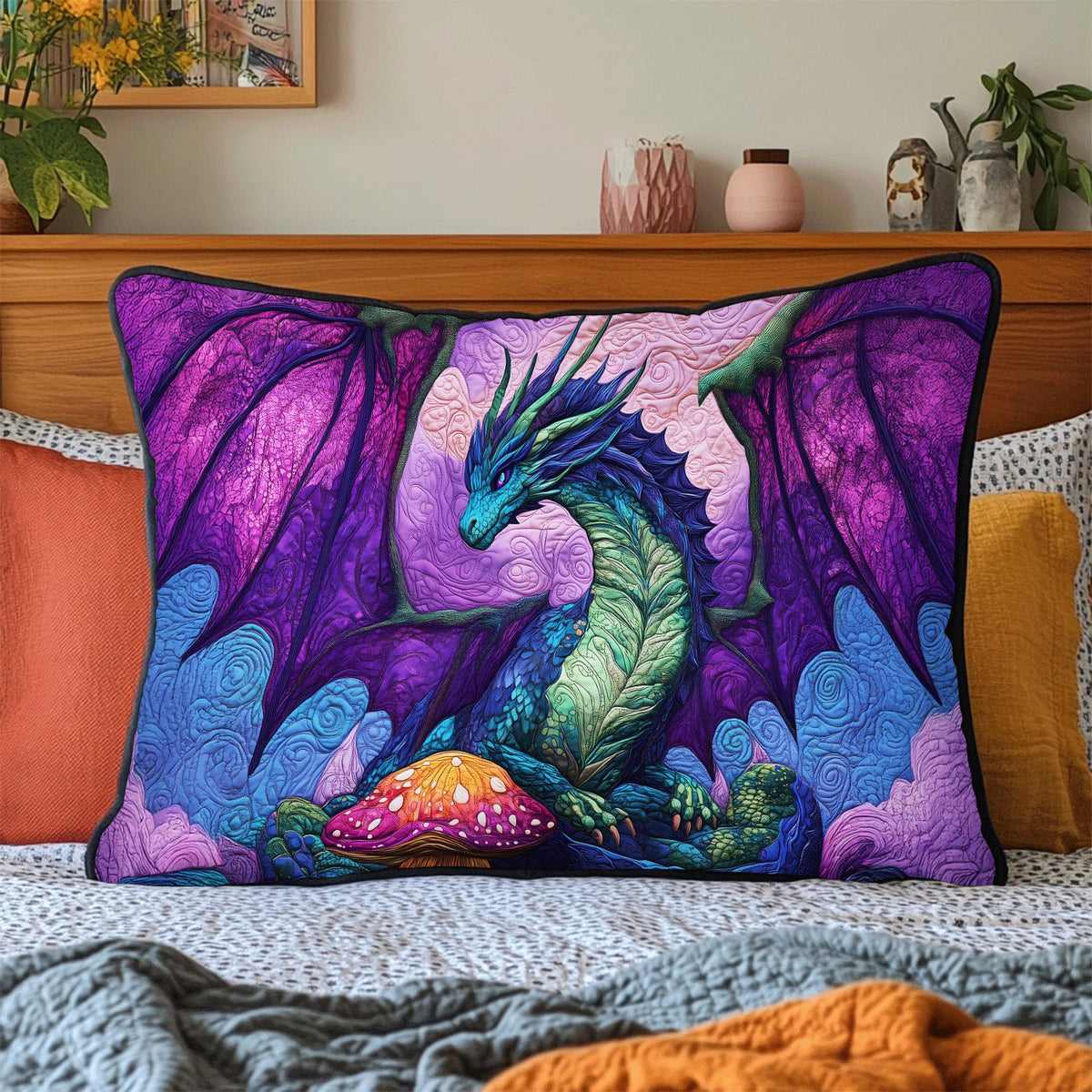 Dragon Landing Quilted Bedding Cushion Cover printed cushion cover