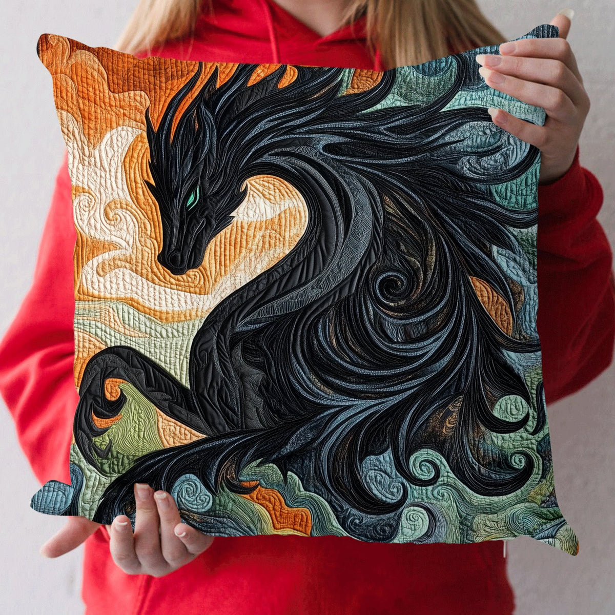 Dragon Obsidian Quilted Cushion Cover printed cushion cover