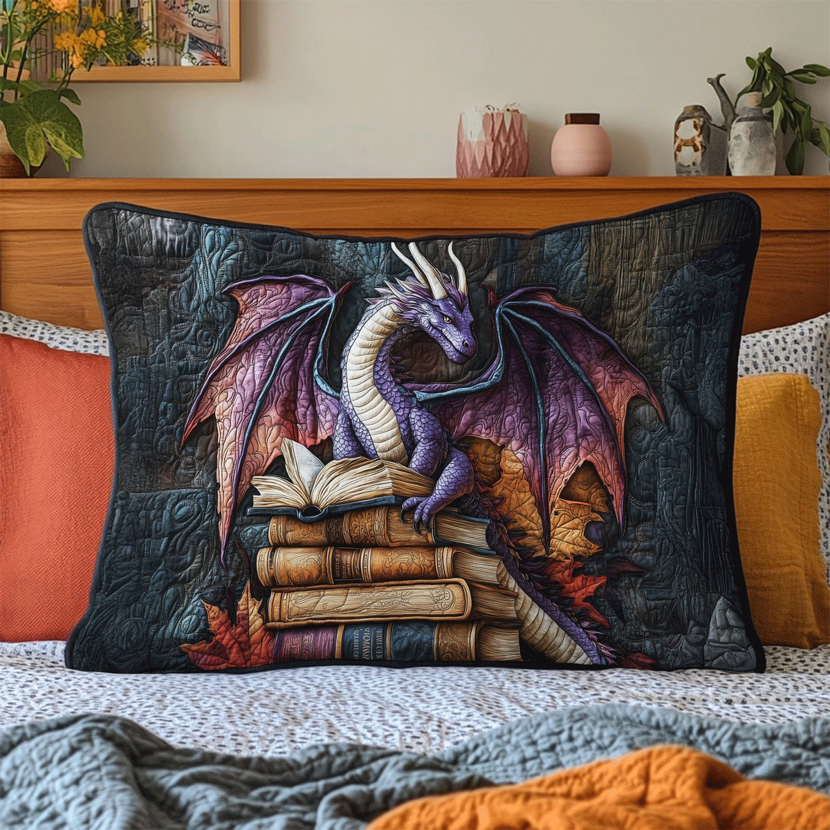 Dragon Rune Quilted Bedding Cushion Cover printed cushion cover