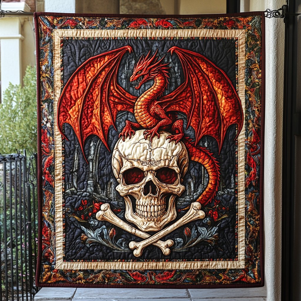 Dragon Skull Throne Quilted Blanket printed blanket