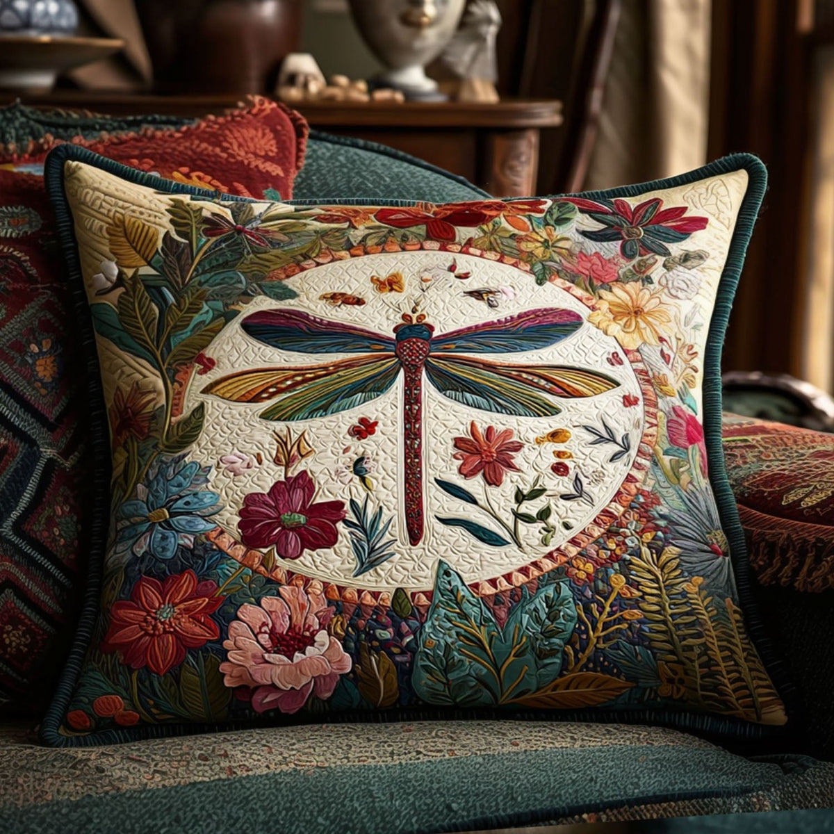 Dragonfly Beauty Quilted Bedding Cushion Cover printed cushion cover