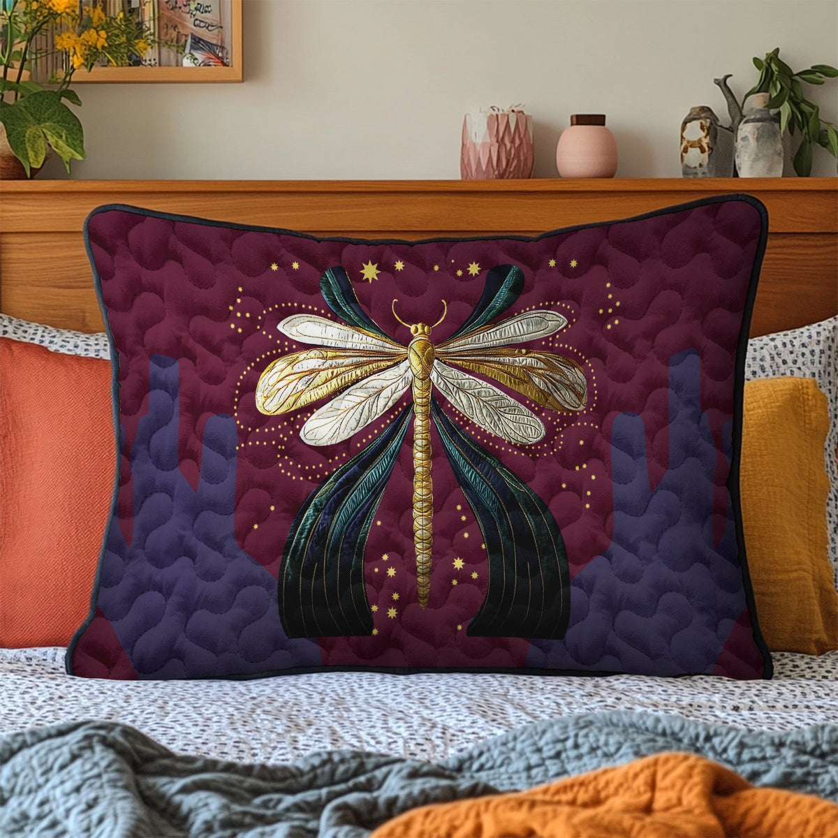 Dragonfly Dreams Quilted Bedding Cushion Cover printed cushion cover