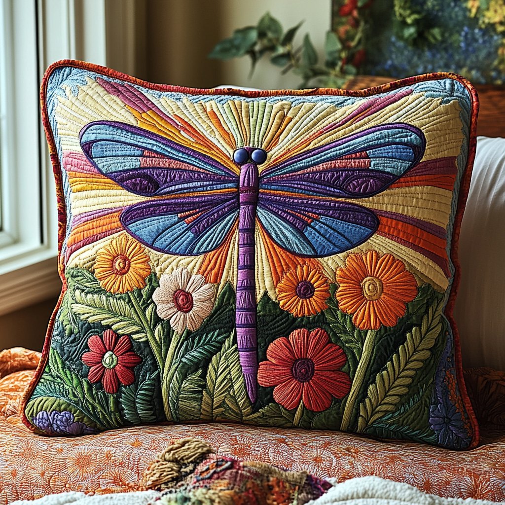 Dragonfly Dreams Quilted Cushion Cover printed cushion cover