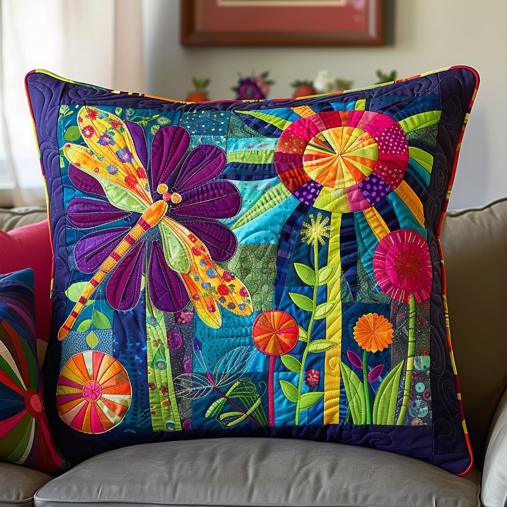 Dragonfly Drift Quilted Cushion Cover printed cushion cover
