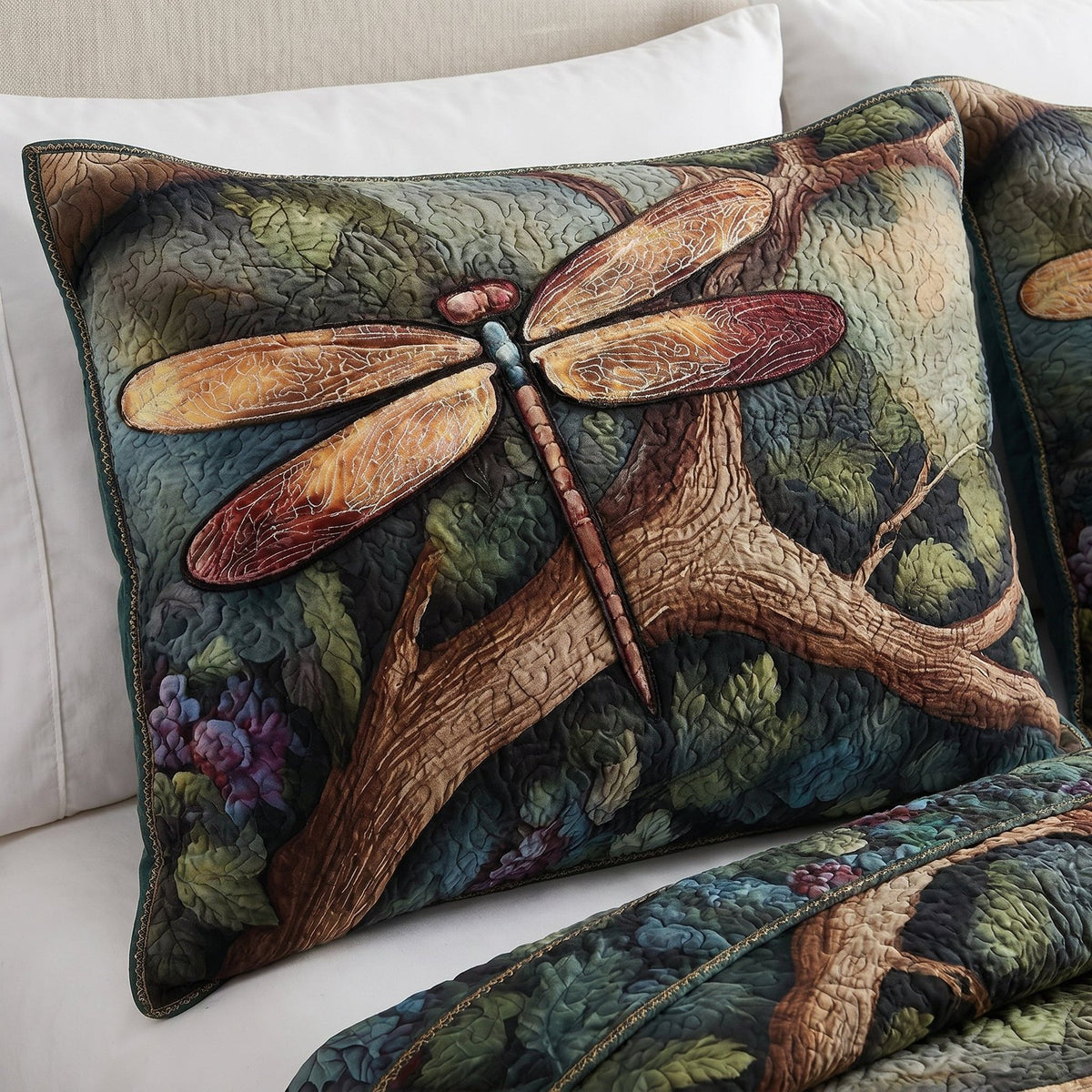 Dragonfly Garden Quilted Bedding Cushion Cover printed cushion cover