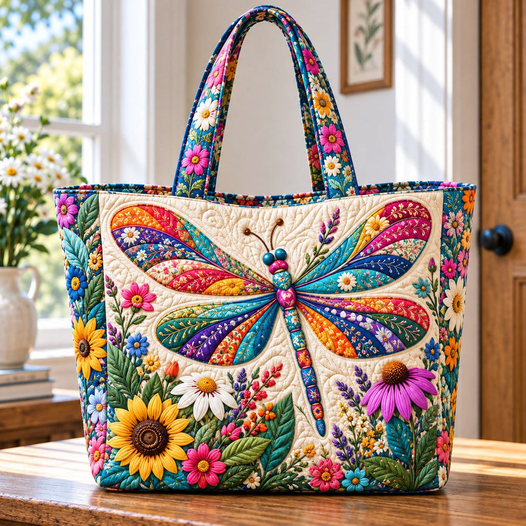 Dragonfly Haven Quilted Tote Bag printed tote bag