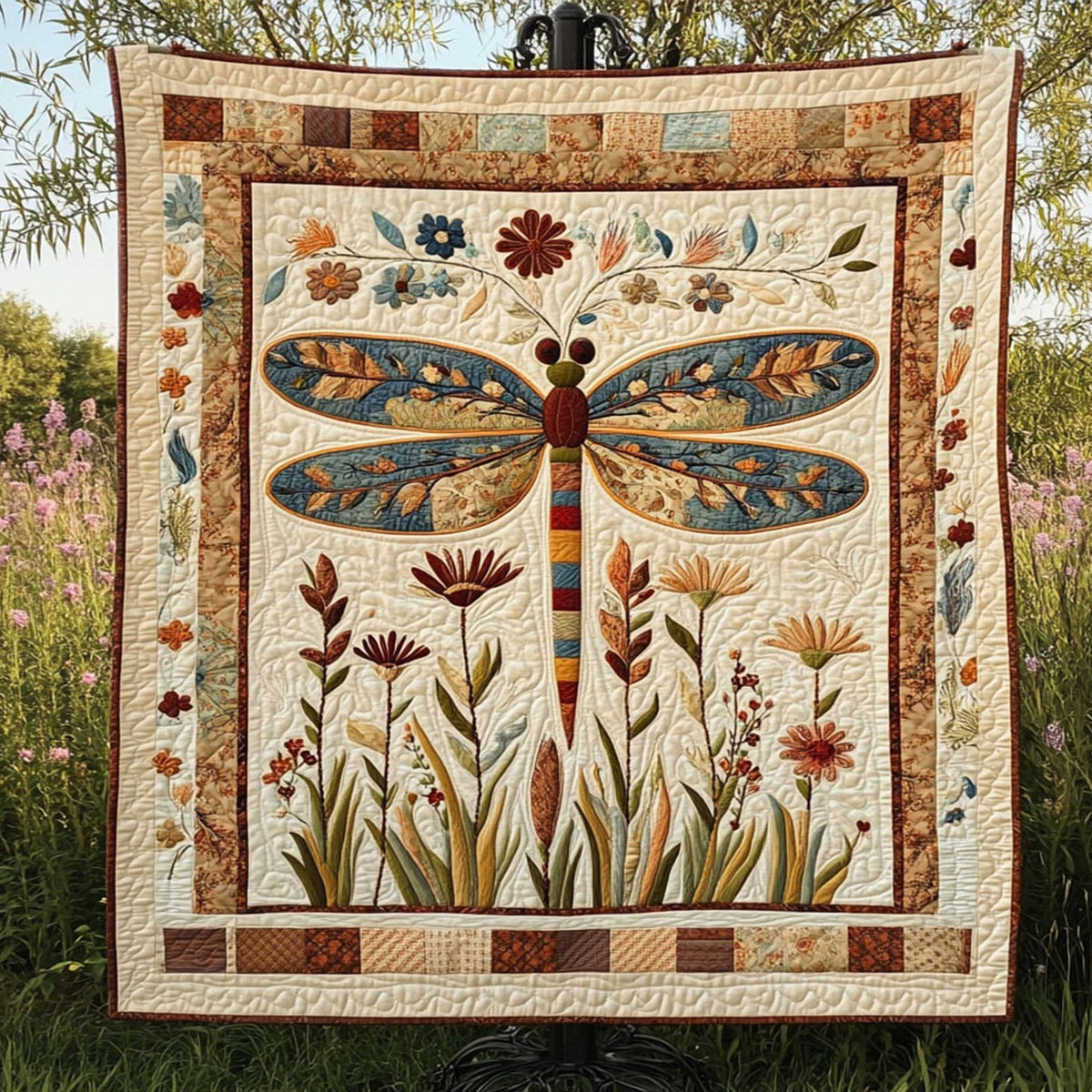 Dragonfly in the Breeze Quilted Blanket printed blanket