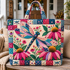 Dragonfly Magic Quilted Tote Bag printed tote bag