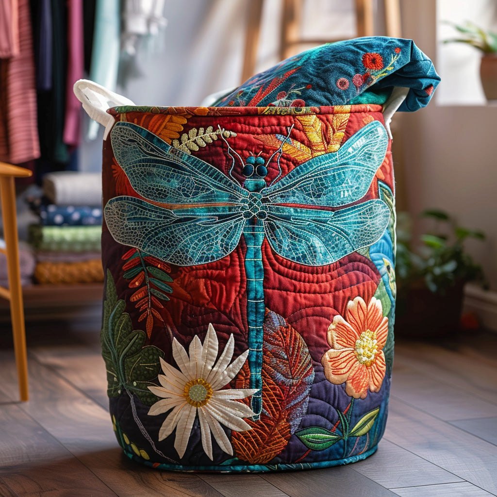 Dragonfly Whimsy Quilted Laundry Hamper printed laundry hamper