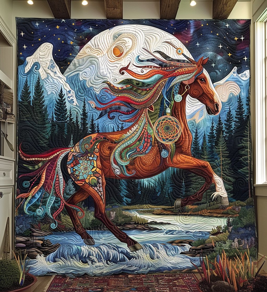 Dreamcatcher Horse Quilted Blanket printed blanket
