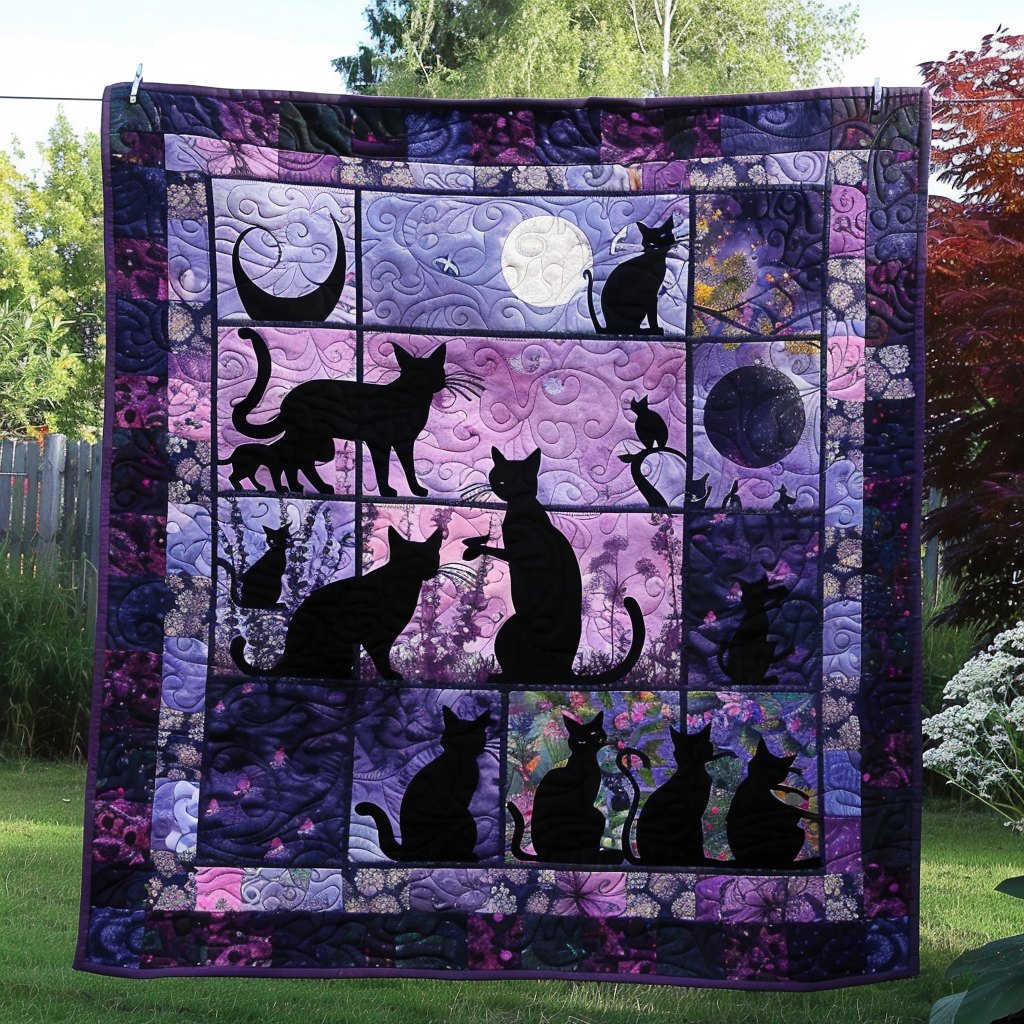 Dreamy Garden Black Cats Quilted Blanket printed blanket