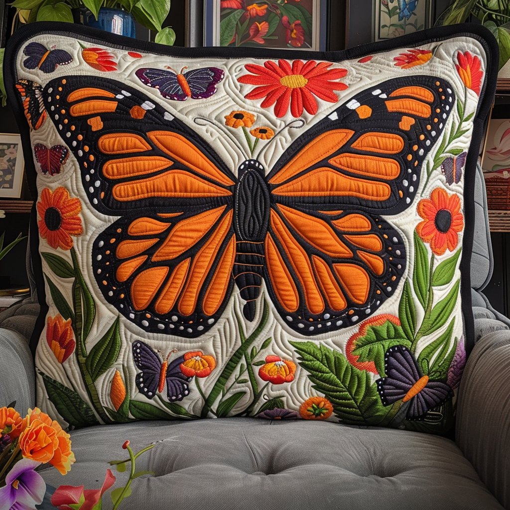 Dreamy Monarch Butterfly Quilted Cushion Cover printed cushion cover