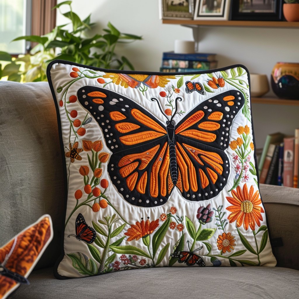 Dreamy Monarch Butterfly Quilted Cushion Cover printed cushion cover