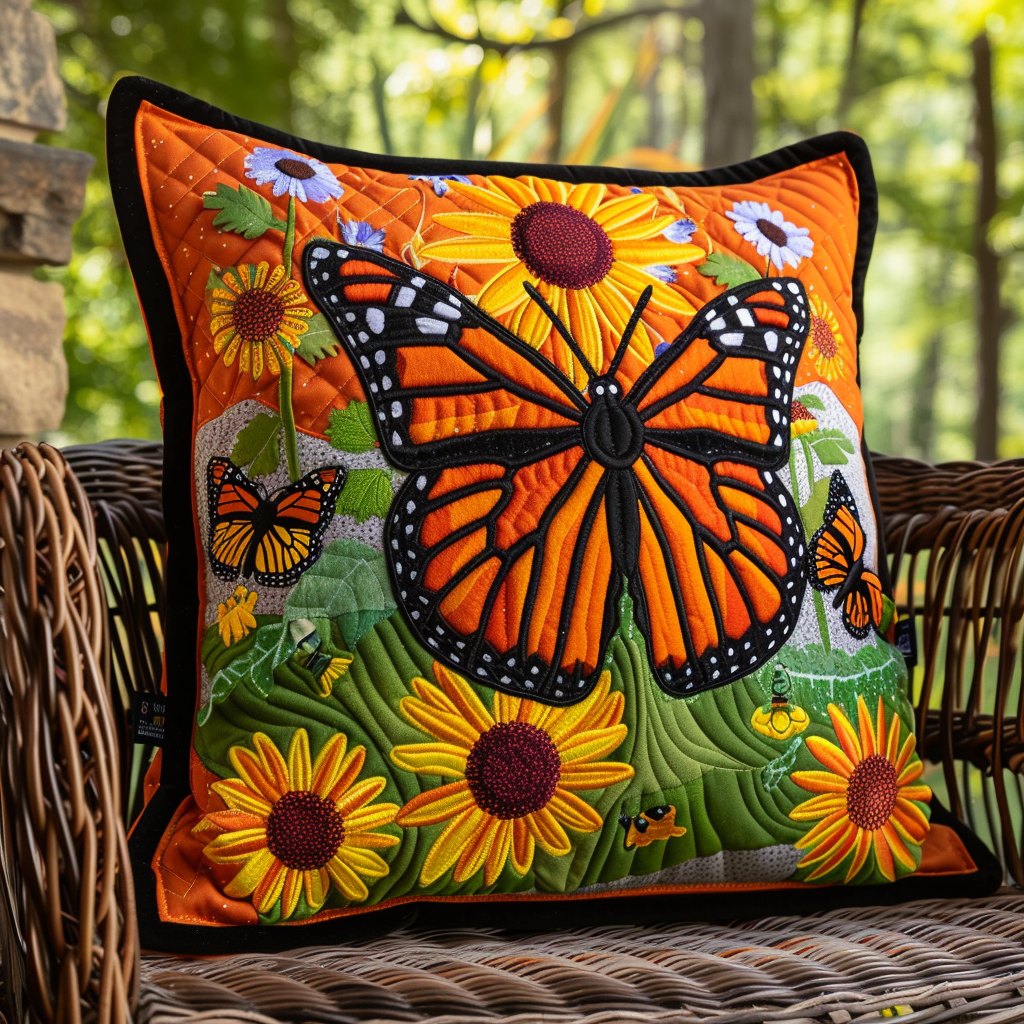 Dreamy Monarch Butterfly Quilted Cushion Cover printed cushion cover