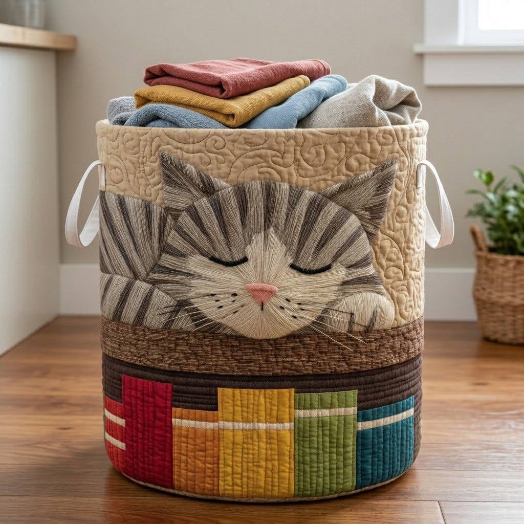 Dreamy Tabby Quilted Laundry Hamper printed laundry hamper
