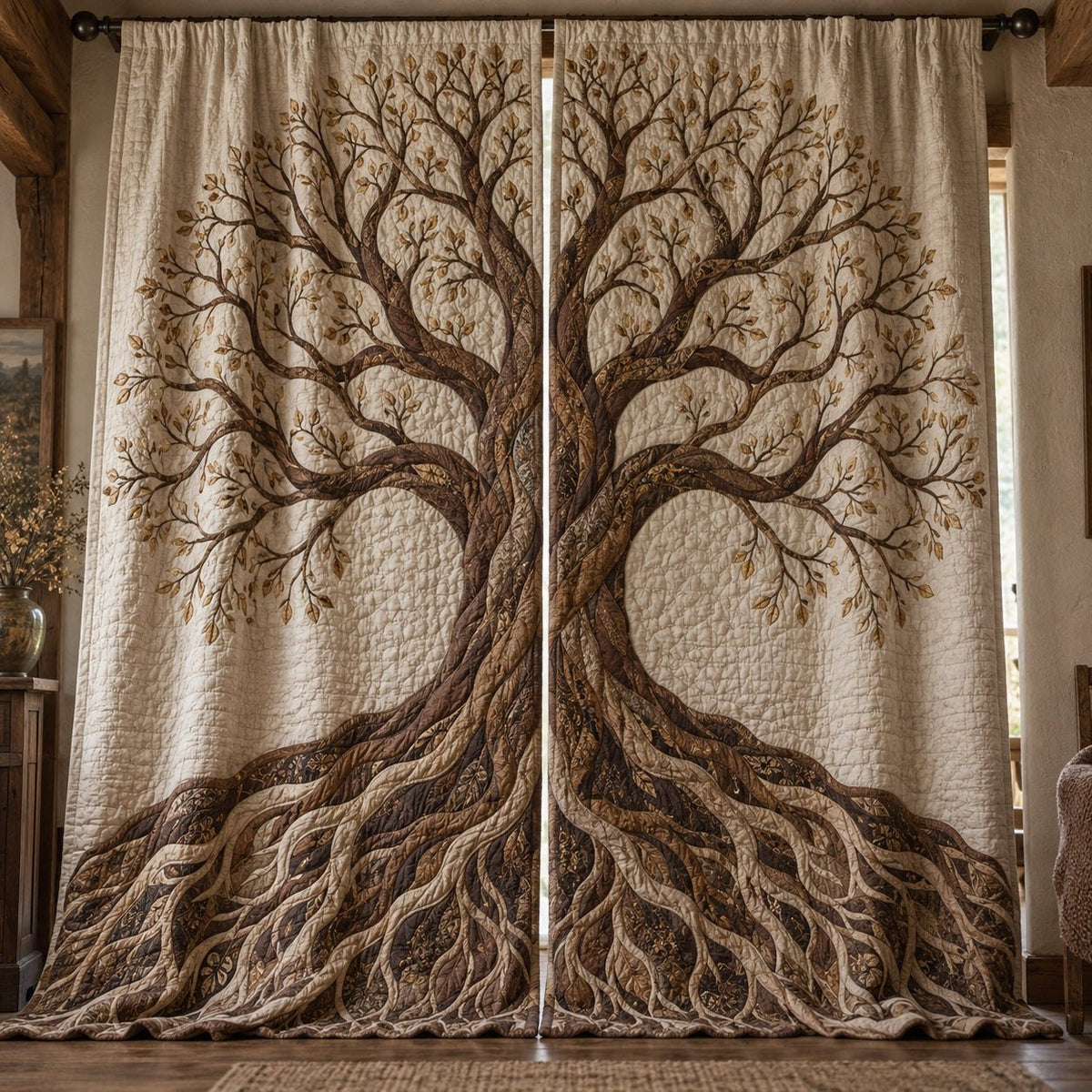 Earthborn Golden Roots Quilted Curtains printed door curtain