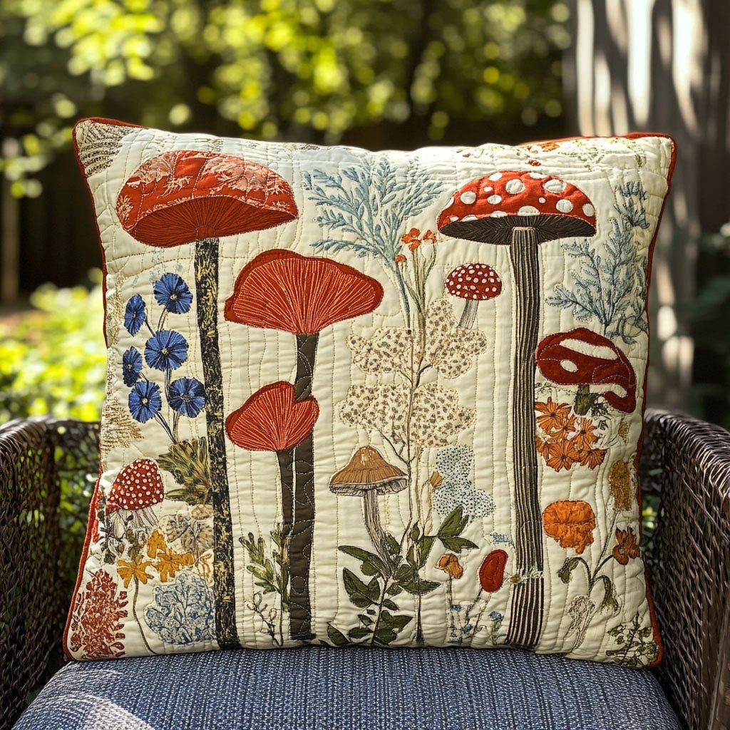Earthly Fungi Quilted Cushion Cover printed cushion cover