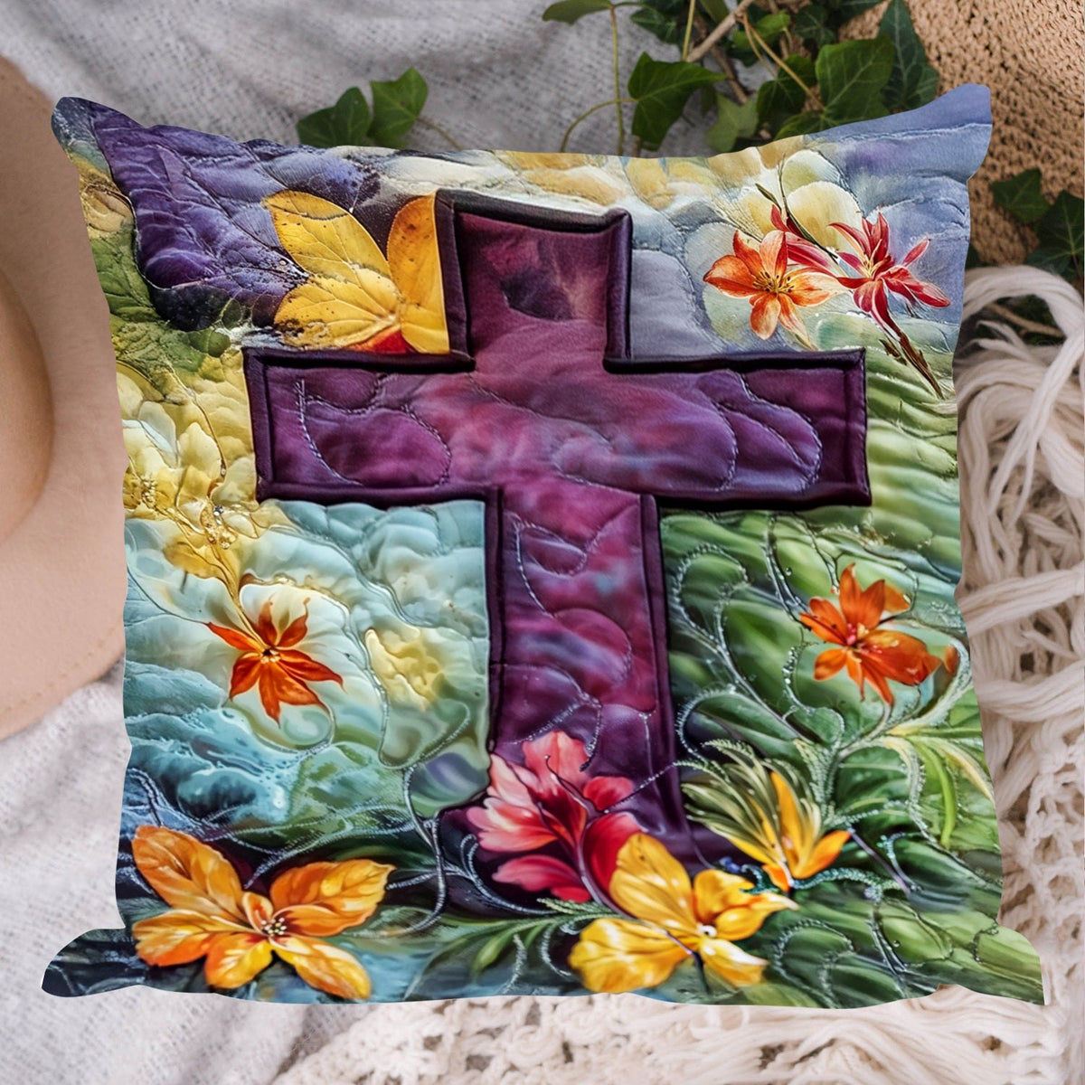 Easter Blessings Quilted Cushion Cover printed cushion cover