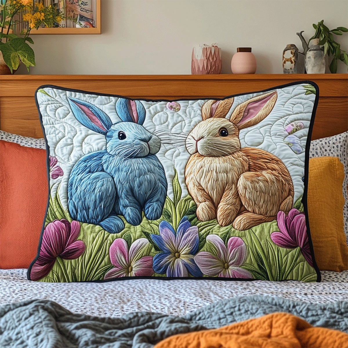 Easter Bunnies Quilted Bedding Cushion Cover printed cushion cover