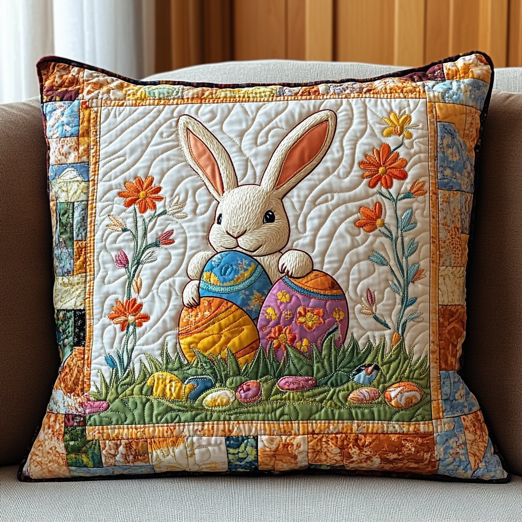 Easter Bunny Charm Quilted Cushion Cover printed cushion cover